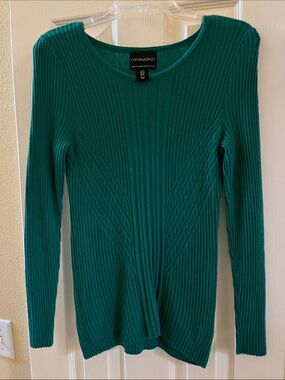 Cynthia Rowley Teal 100% Merino Wool Textured Ribbed Crewneck Sweater